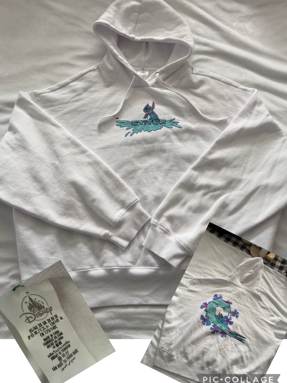 Disney White Hoodie with Blue & Teal Stitch Graphic - Women